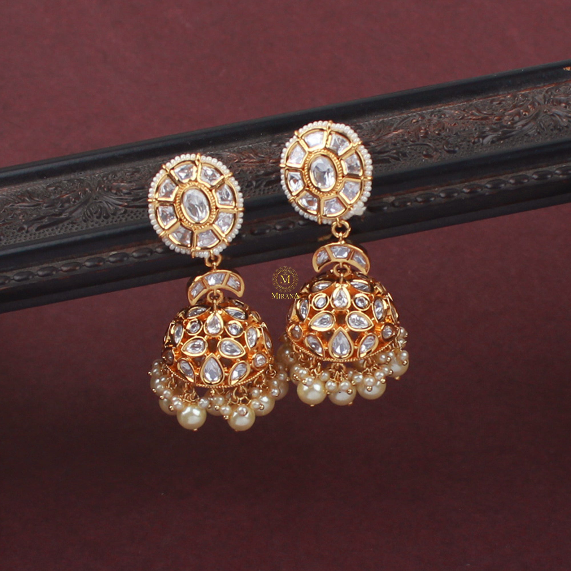 Tanvi Pearl Polki Designer Jhumkas