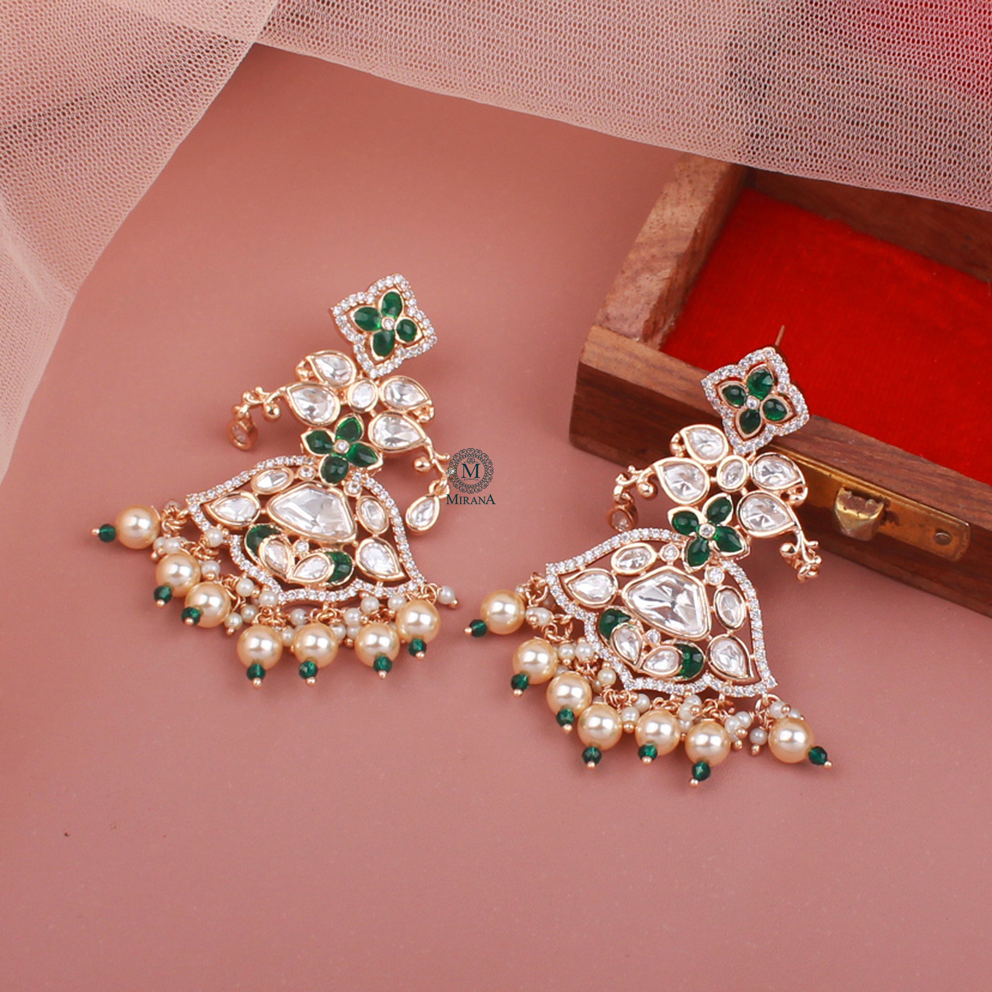 Kavisha Emerald Green Polki Designer Earrings