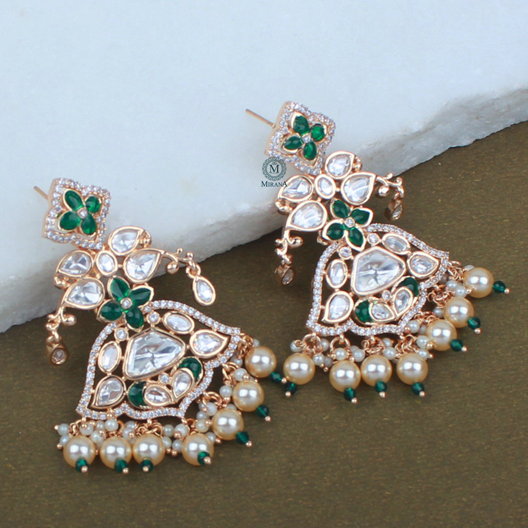 Kavisha Emerald Green Polki Designer Earrings