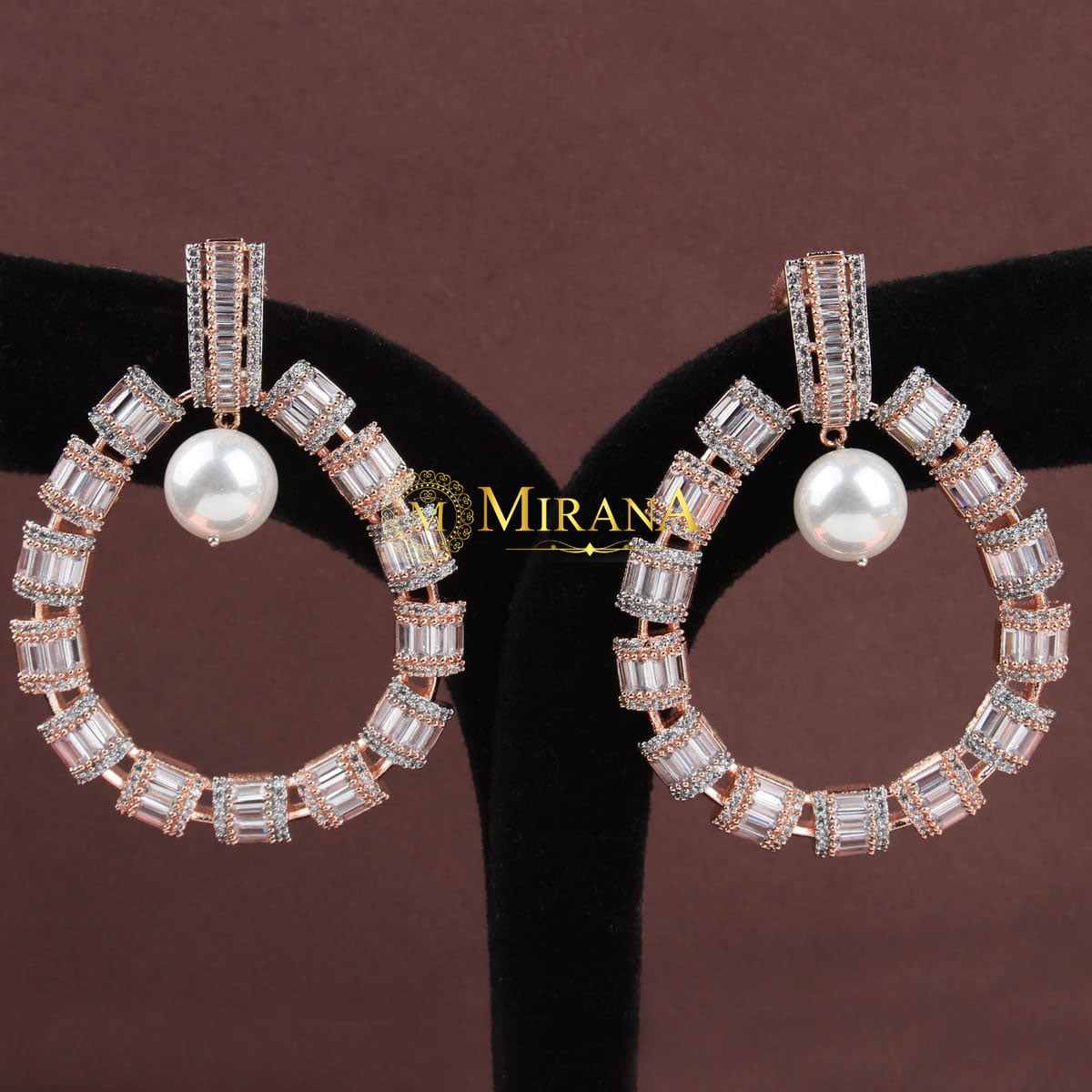 CZ Baguette Cut Designer Pearl Earrings