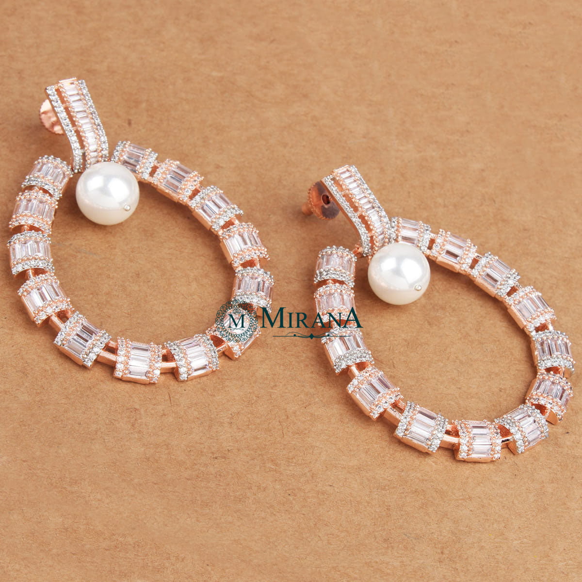 CZ Baguette Cut Designer Pearl Earrings