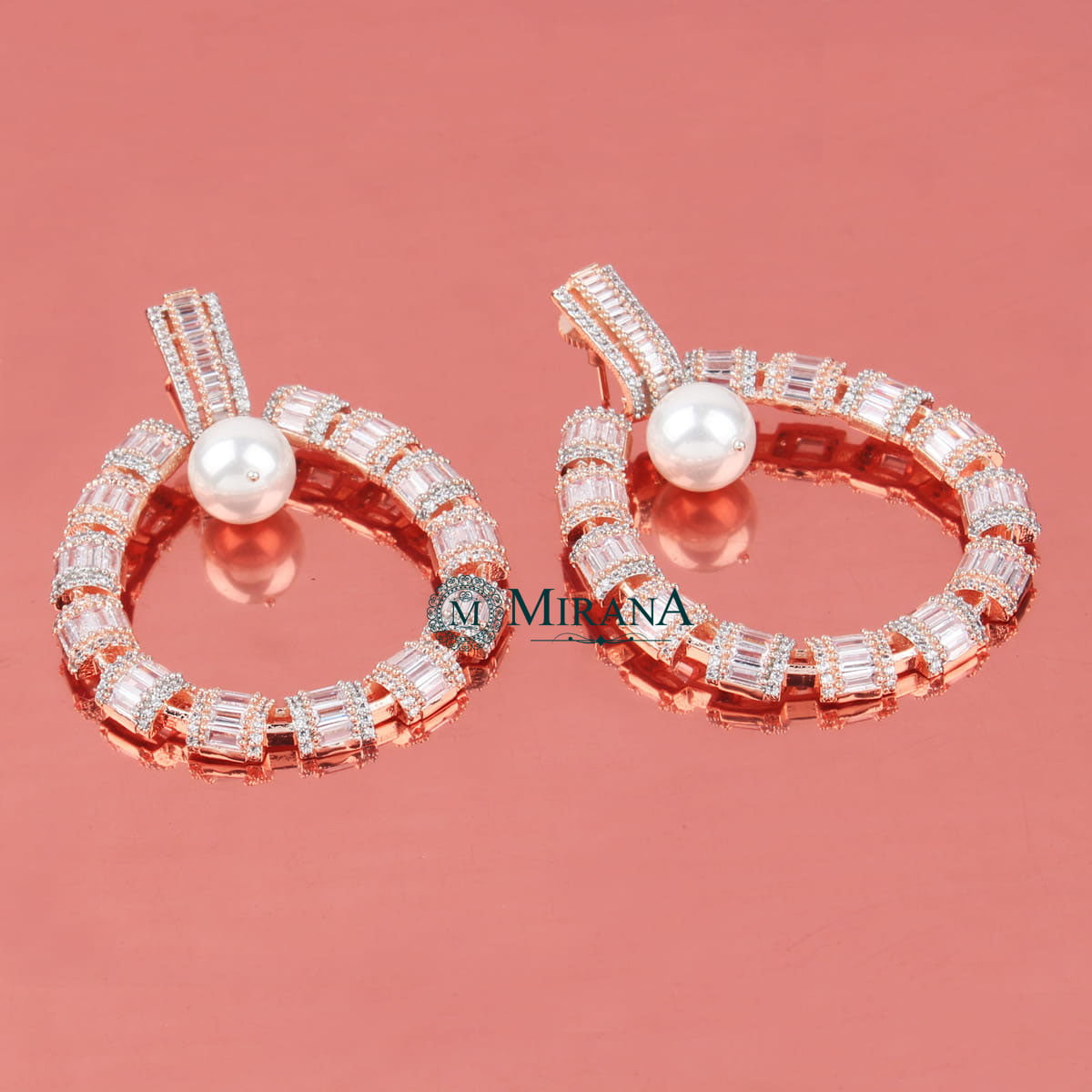 CZ Baguette Cut Designer Pearl Earrings