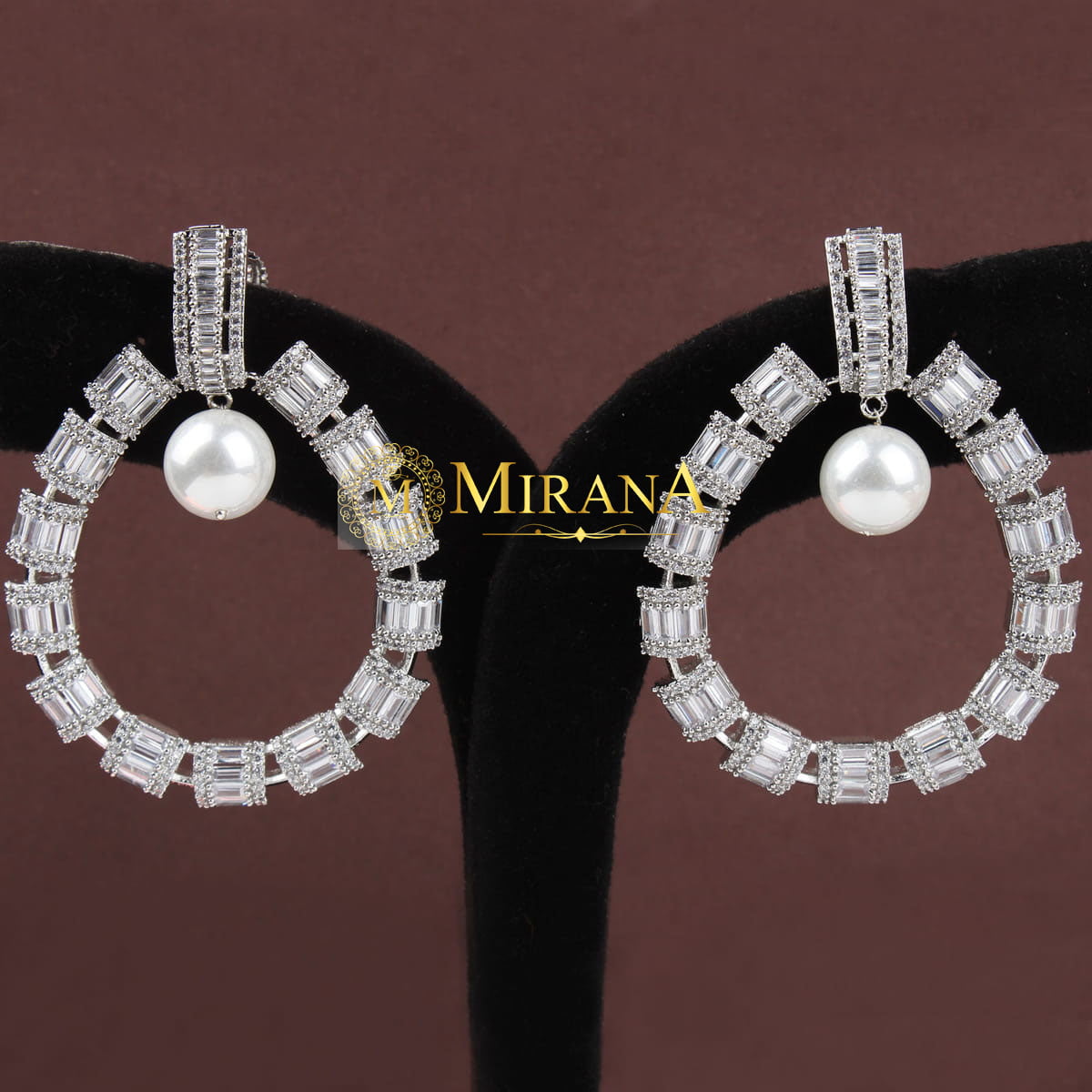 CZ Baguette Cut Designer Pearl Earrings