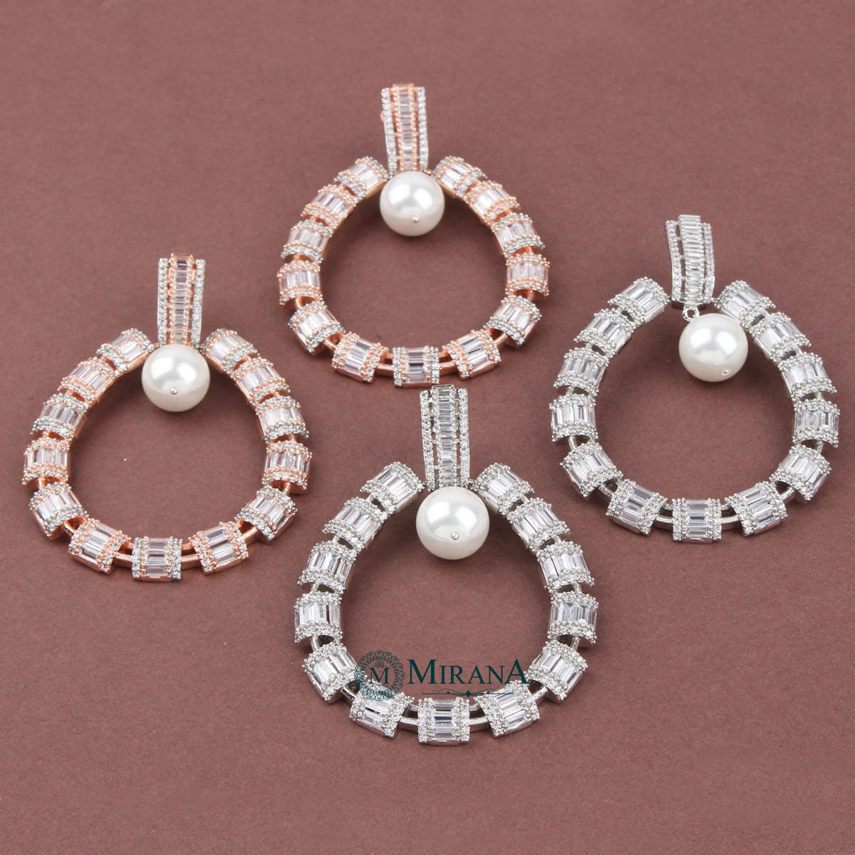 CZ Baguette Cut Designer Pearl Earrings