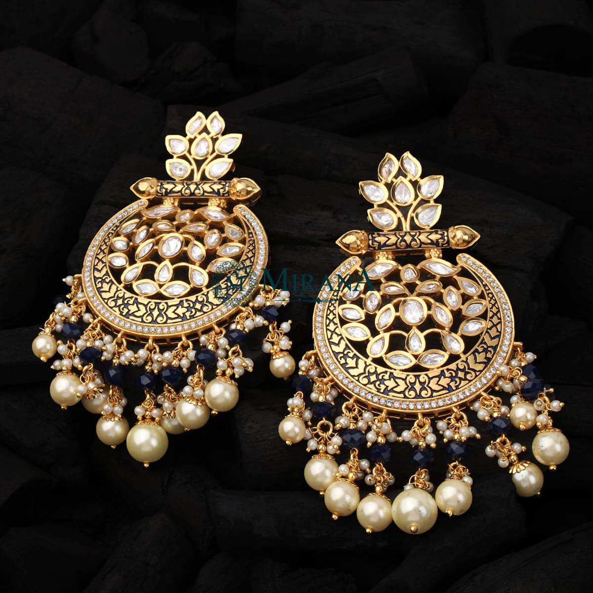 Vriddhi Blue Colored Kundan Earrings