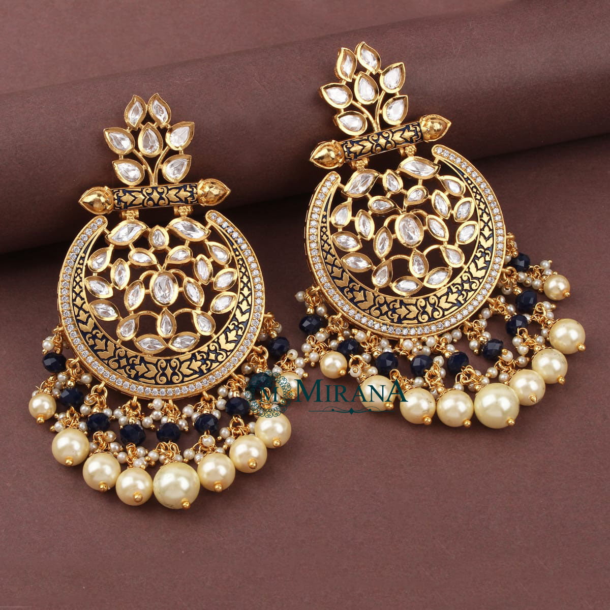 Vriddhi Blue Colored Kundan Earrings