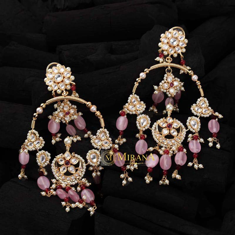 Prachi Pastel Pink Colored Polki Earrings