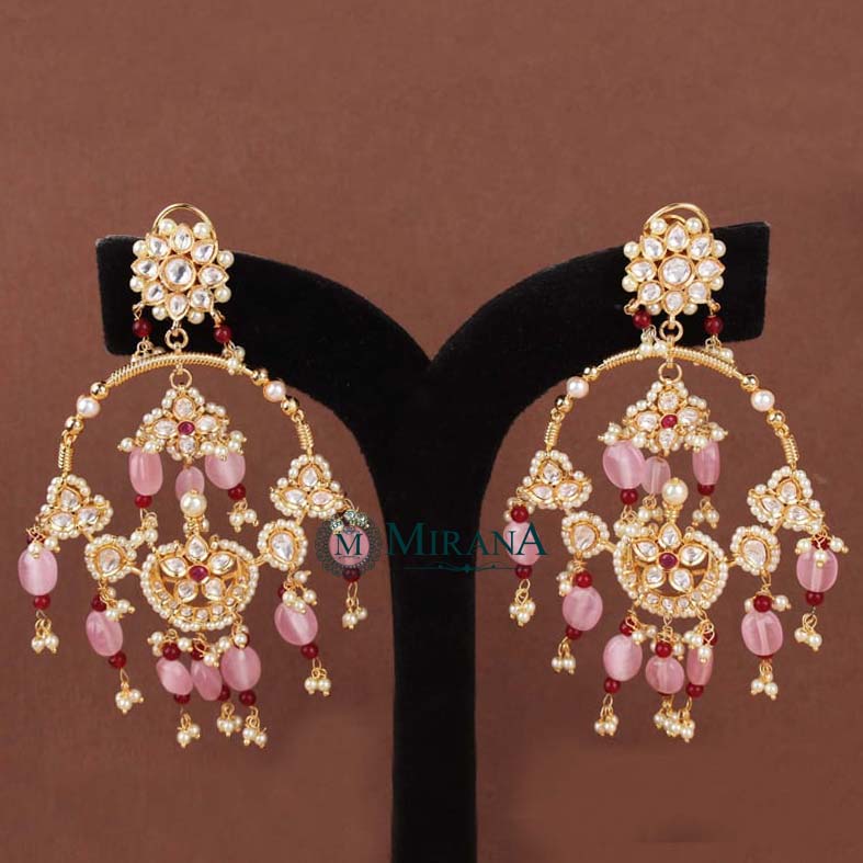 Prachi Pastel Pink Colored Polki Earrings