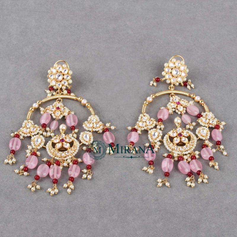 Prachi Pastel Pink Colored Polki Earrings