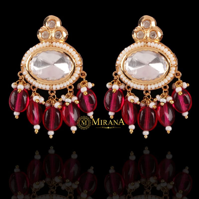 Bhavya Kundan Polki Colored Earrings