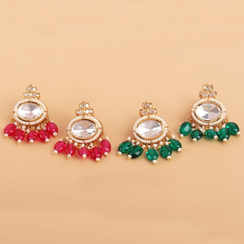 Bhavya Kundan Polki Colored Earrings