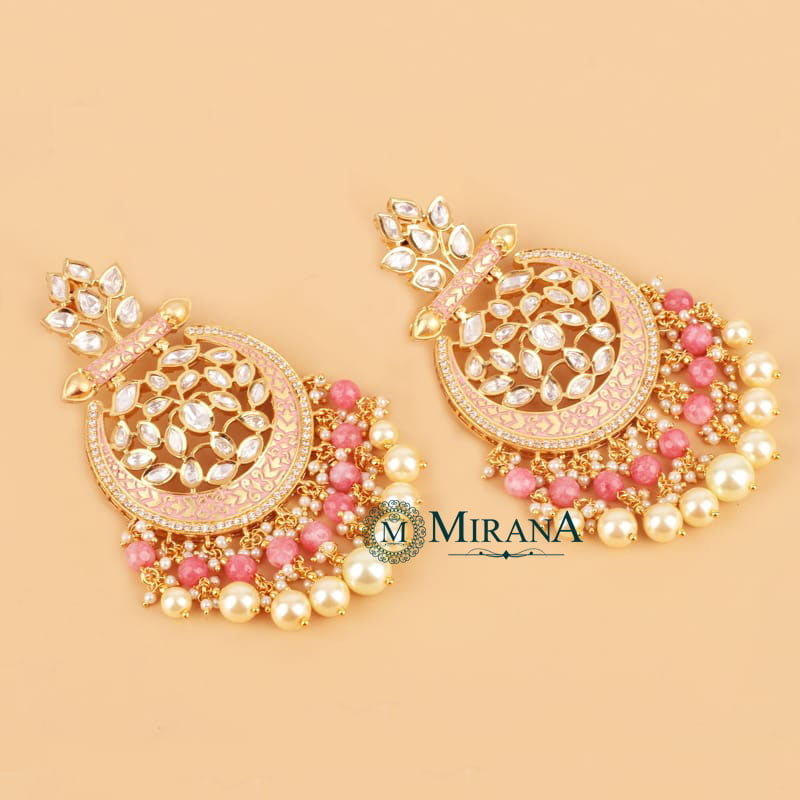 Vriddhi Pink Pastel Kundan Chandbalis