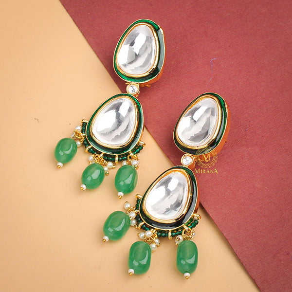 Alka Green Kundan Polki Earrings