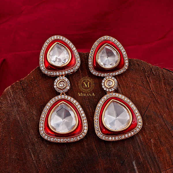 Jasmira Red Kundan Polki Earrings