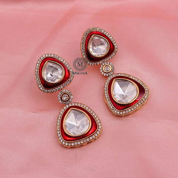 Jasmira Red Kundan Polki Earrings
