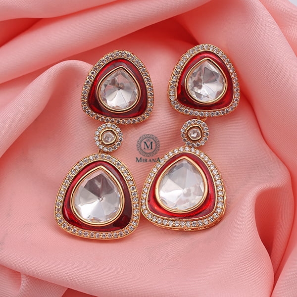 Jasmira Red Kundan Polki Earrings