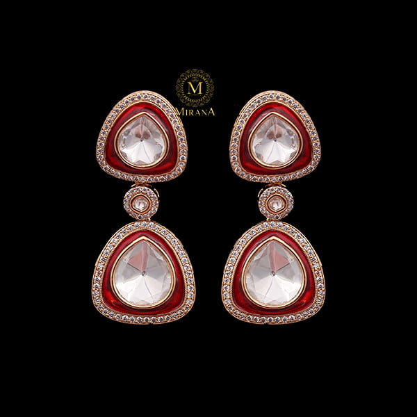 Jasmira Red Kundan Polki Earrings