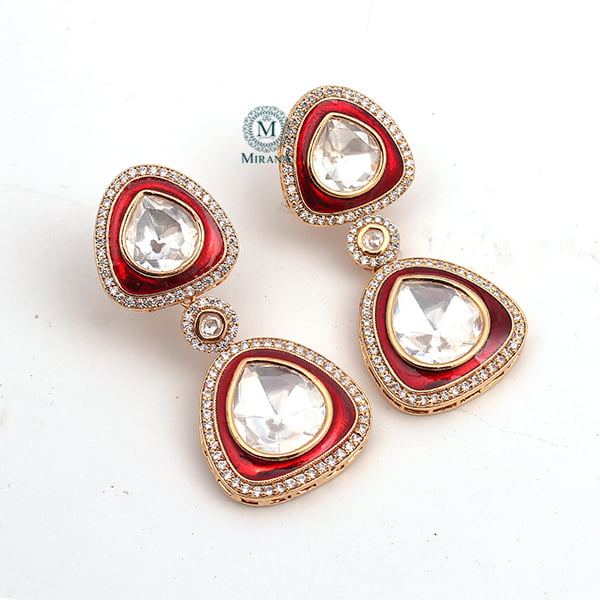 Jasmira Red Kundan Polki Earrings
