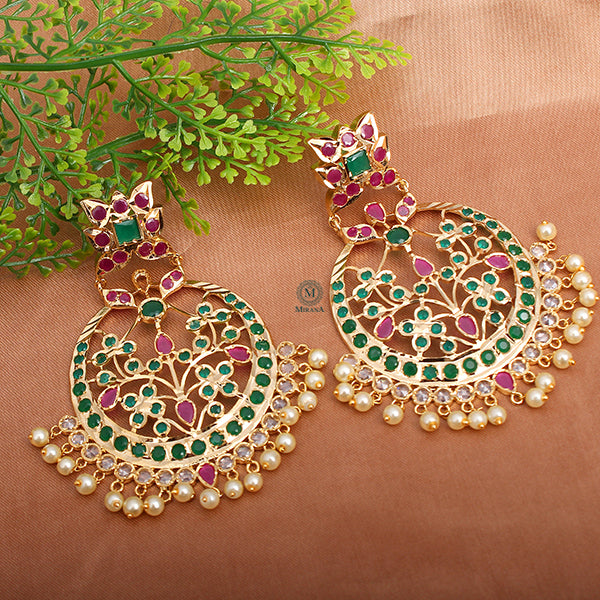 Rajwadi Green Ruby Pearls Chandbalis