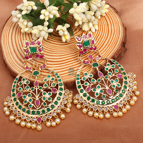 Rajwadi Green Ruby Pearls Chandbalis