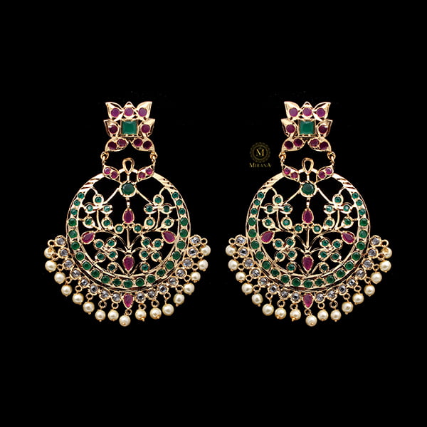 Rajwadi Green Ruby Pearls Chandbalis