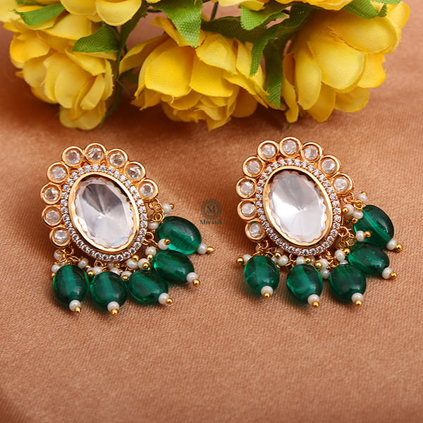 Keshvi Emerald Drops Polki Designer Earrings