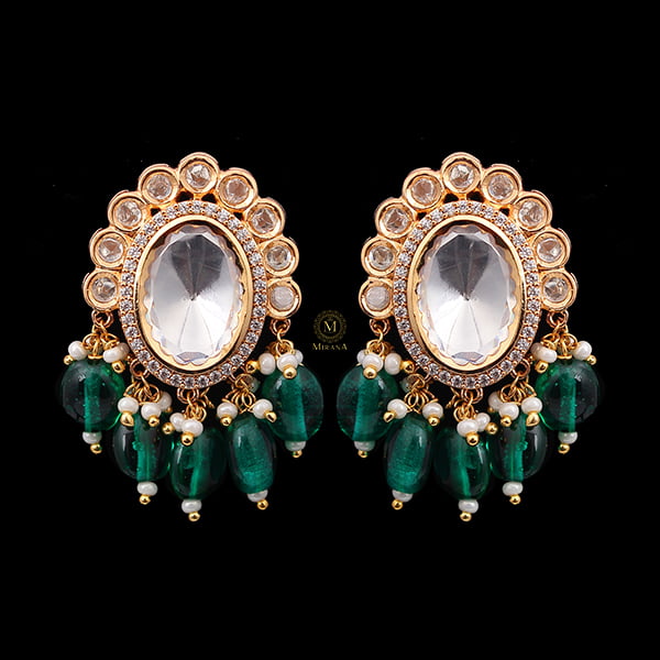 Keshvi Emerald Drops Polki Designer Earrings