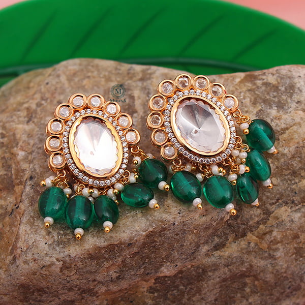 Keshvi Emerald Drops Polki Designer Earrings