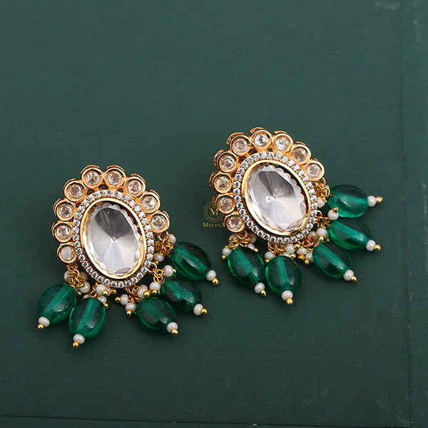 Keshvi Emerald Drops Polki Designer Earrings