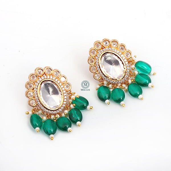 Keshvi Emerald Drops Polki Designer Earrings