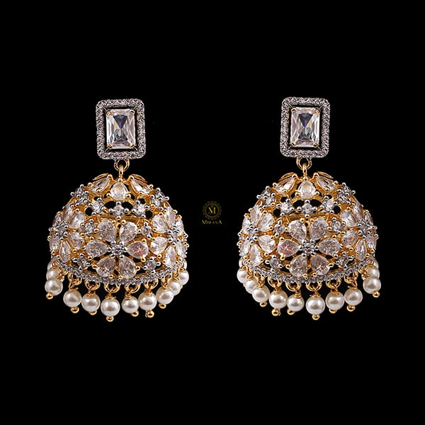 Ruma Flower Pearl Designer Jhumkas