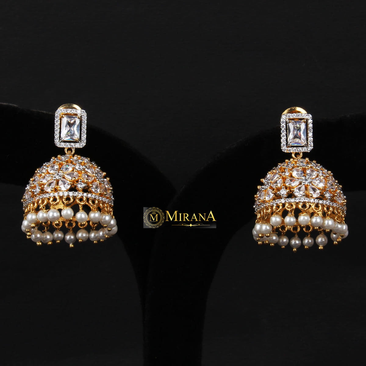 Ruma Flower Pearl Designer Jhumkas