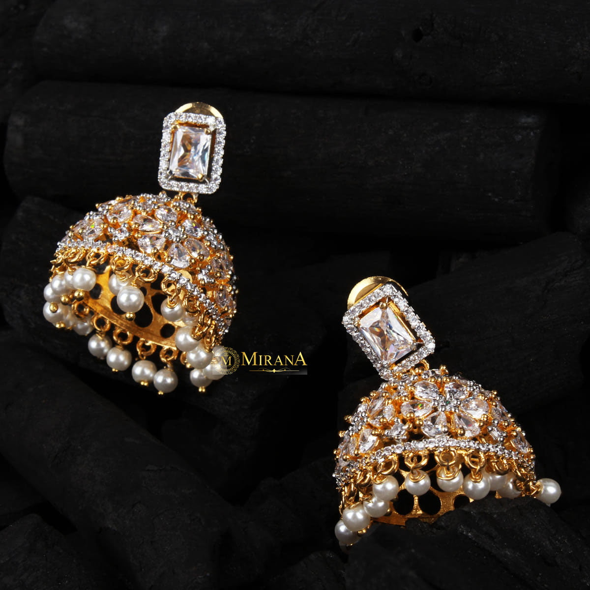 Ruma Flower Pearl Designer Jhumkas