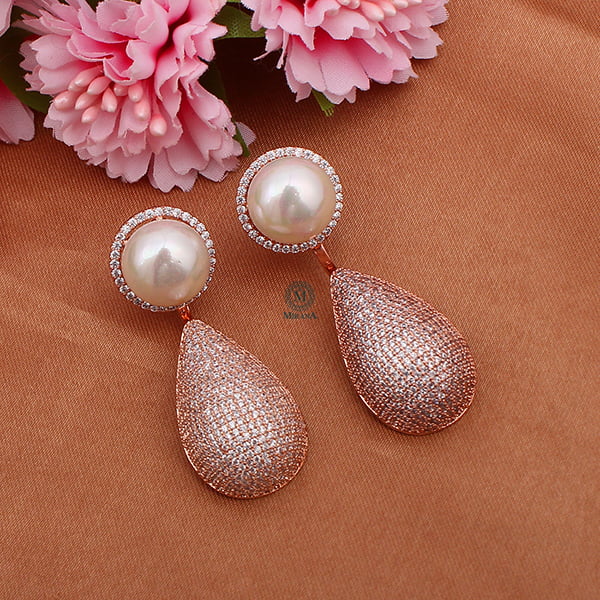 Eila Pearl CZ Designer Earrings