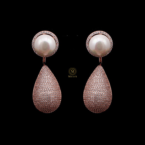 Eila Pearl CZ Designer Earrings