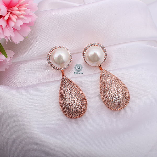 Eila Pearl CZ Designer Earrings