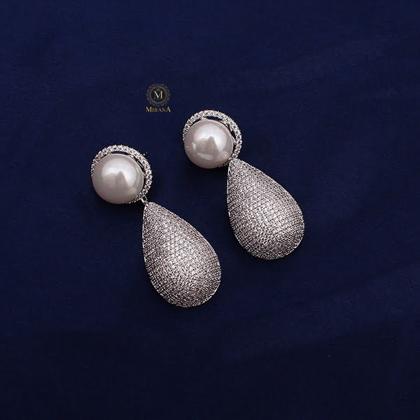 Eila Pearl CZ Designer Earrings