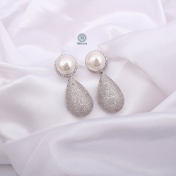 Eila Pearl CZ Designer Earrings