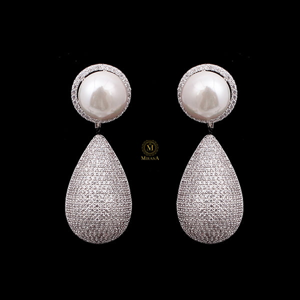 Eila Pearl CZ Designer Earrings