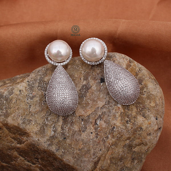 Eila Pearl CZ Designer Earrings