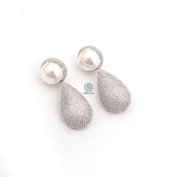 Eila Pearl CZ Designer Earrings