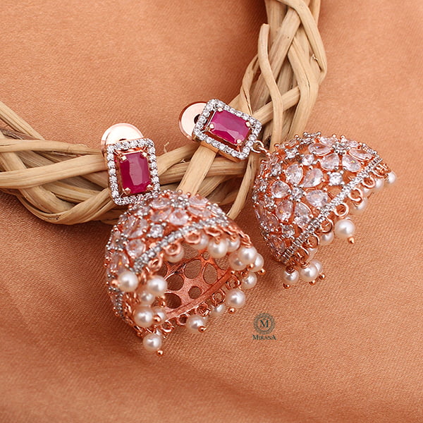 Ruma Ruby Pearl Designer Jhumkas