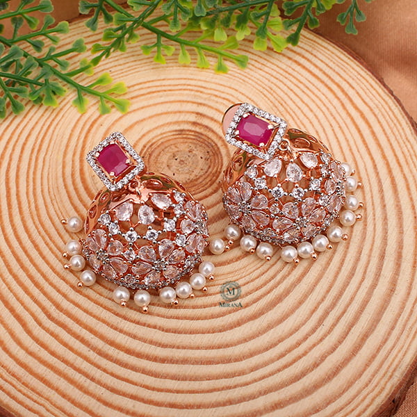 Ruma Ruby Pearl Designer Jhumkas