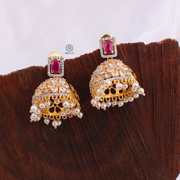 Ruma Ruby Pearl Designer Jhumkas