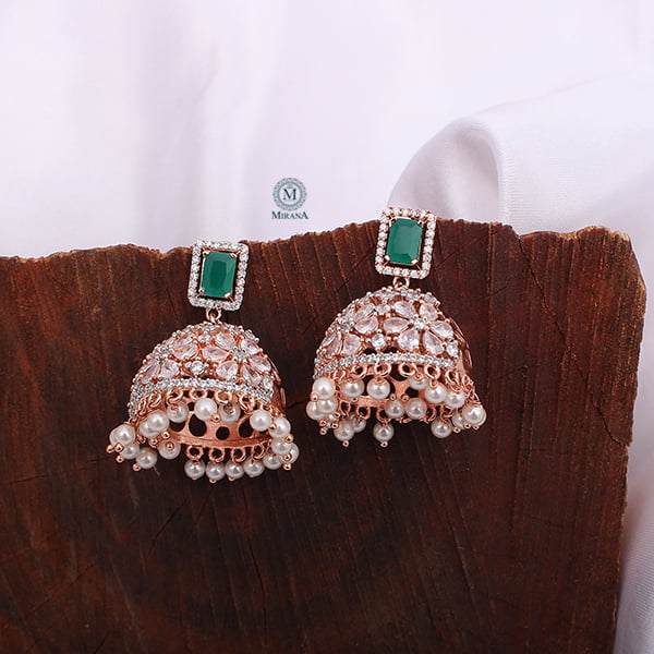 Ruma Green Pearl Designer Jhumkas