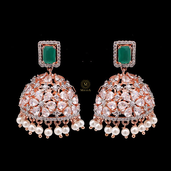 Ruma Green Pearl Designer Jhumkas