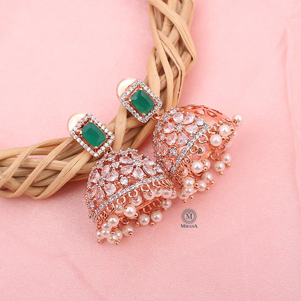 Ruma Green Pearl Designer Jhumkas