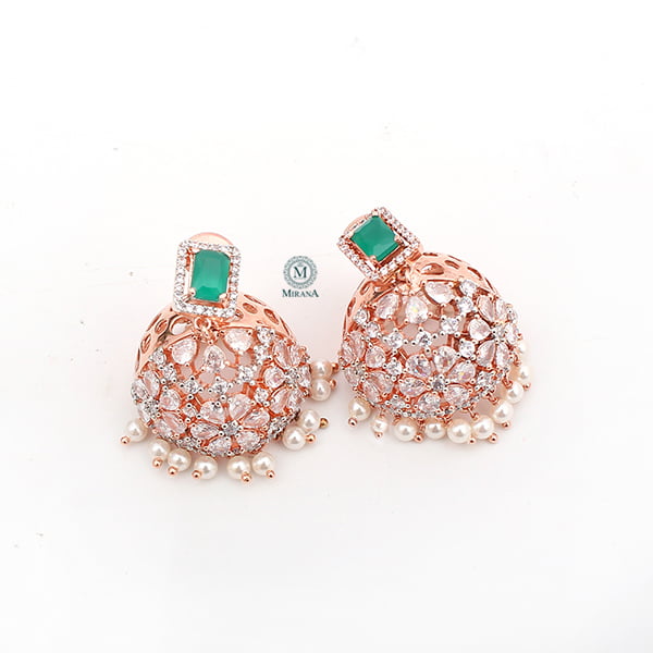 Ruma Green Pearl Designer Jhumkas