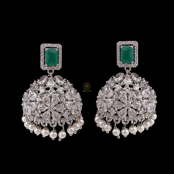 Ruma Green Pearl Designer Jhumkas