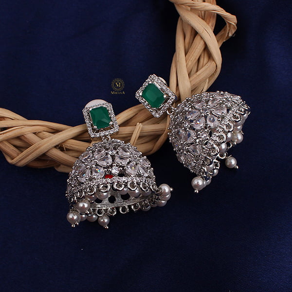 Ruma Green Pearl Designer Jhumkas